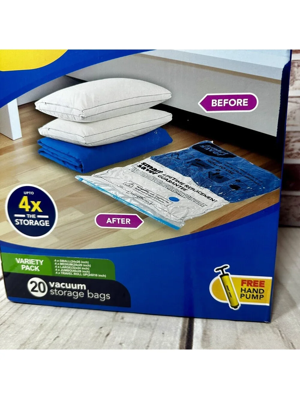 New 20 Pc VARIETY PACK Vacuum Storage Bags FREE Hand Pump - Smart Space Saver
